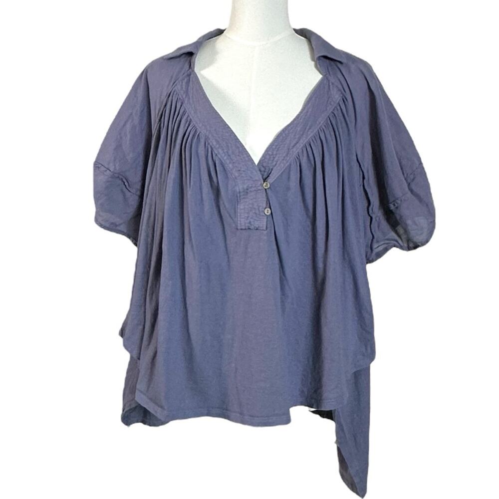 Free People Bohemian Billowy Oversized Sunray Babydoll Top Blue Granite Large - Picture 13 of 14